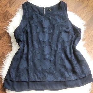 Apt. 9 Floral Double Layered Navy Tank XL